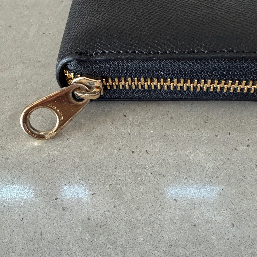Coach Black Zip-Around Saffiano Wallet with Gold Hardware - Picture 3 of 6